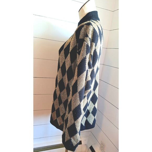VTG Pullover Sweater Metallic Gold/Black Diamond Pattern Maurada Collections XL - Picture 2 of 14